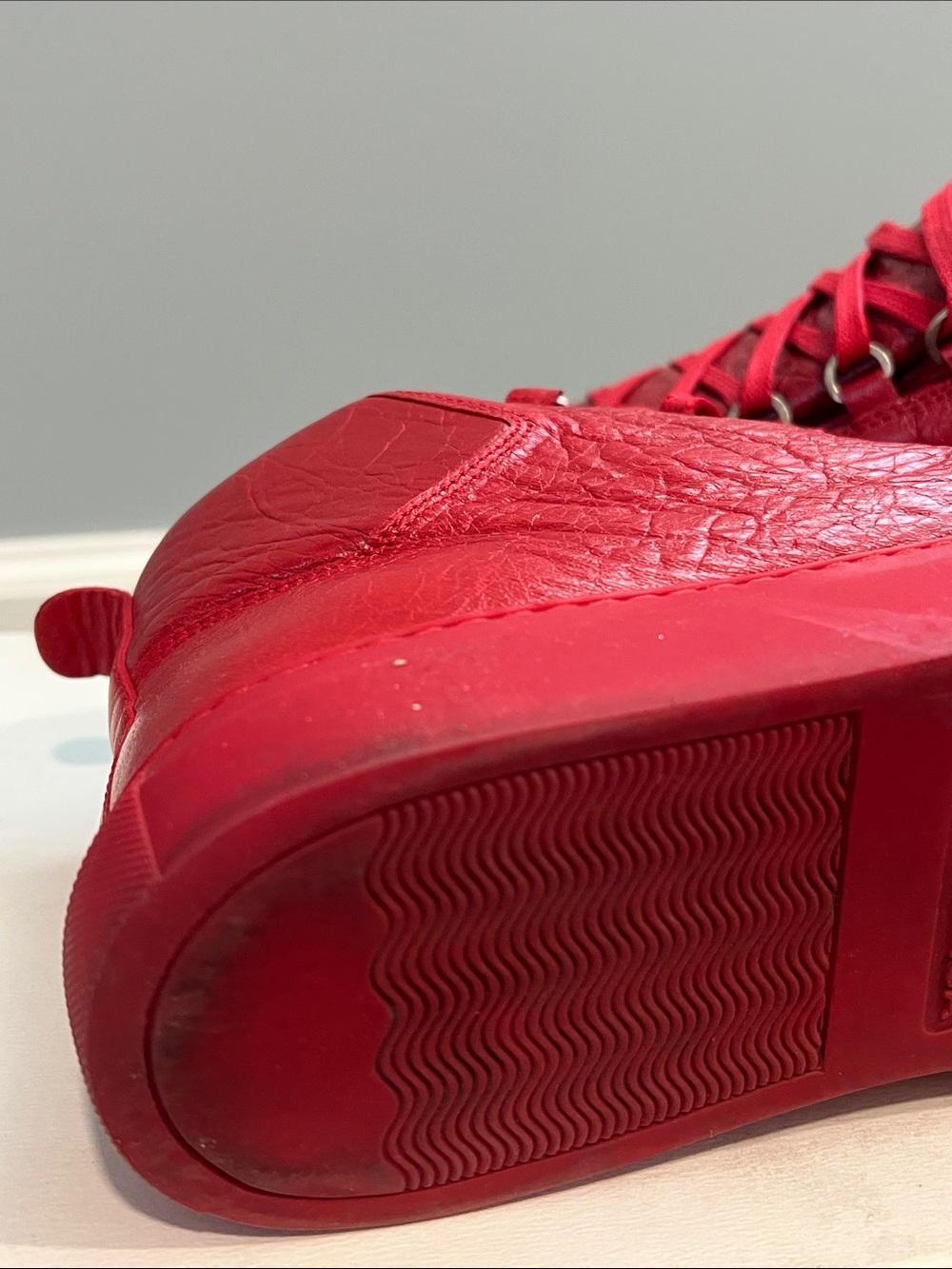 Men’s Balenciaga Red Leather High-Top Sneakers -Size 40 - Picture 11 of 16